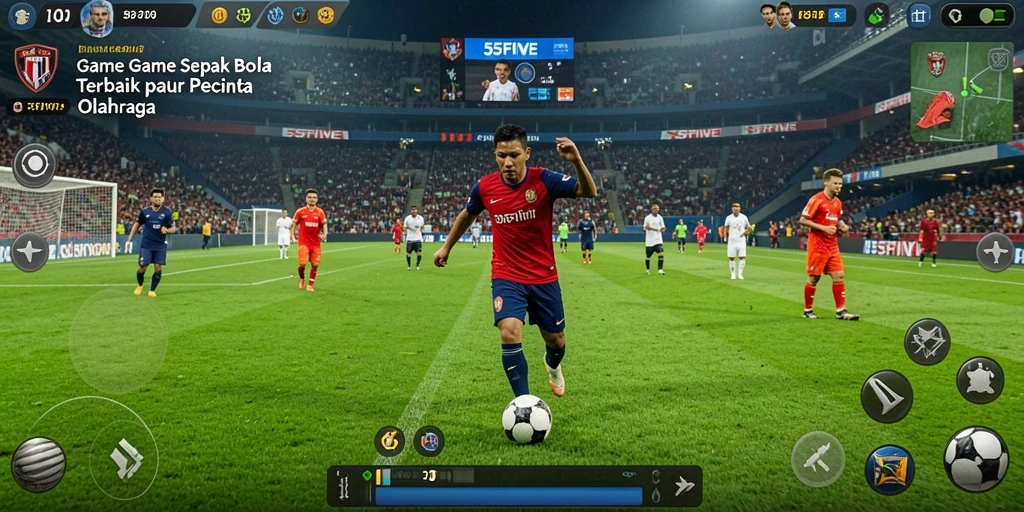 Tampilan seru gameplay 55FIVE dalam aksi sepak bola.