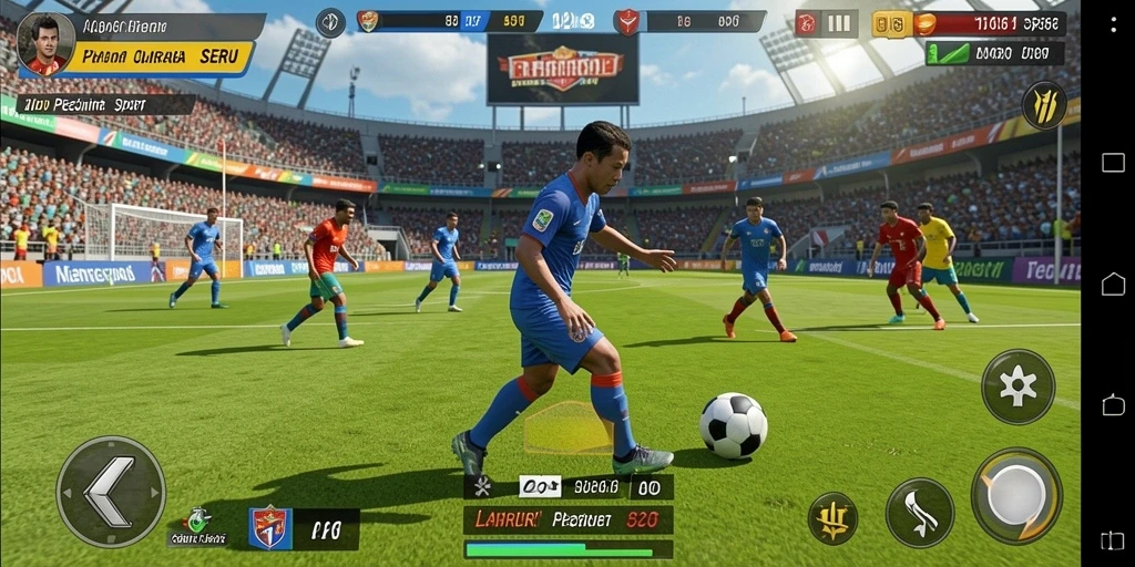 Tampilan gameplay seru dalam pertandingan olahraga yang intens.