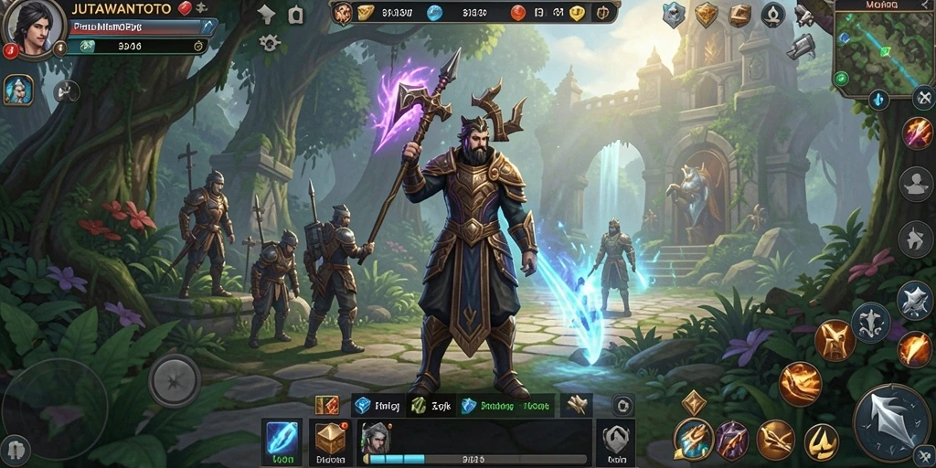 Screenshot gameplay menampilkan pertarungan epic dalam MMORPG JUTAWANTOTO.