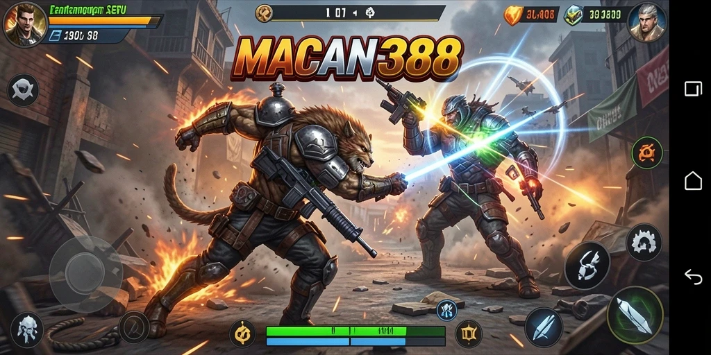 Tangkapan layar permainan <strong>MACAN388</strong> yang menampilkan aksi pertarungan yang mendebarkan.