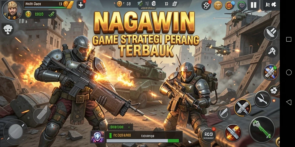 Screenshot gameplay NAGAWIN menunjukkan aksi strategi perang yang seru.