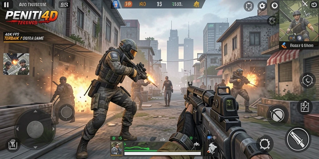Tampilan screenshot PENITI4D saat aksi tembak-menembak FPS yang seru.