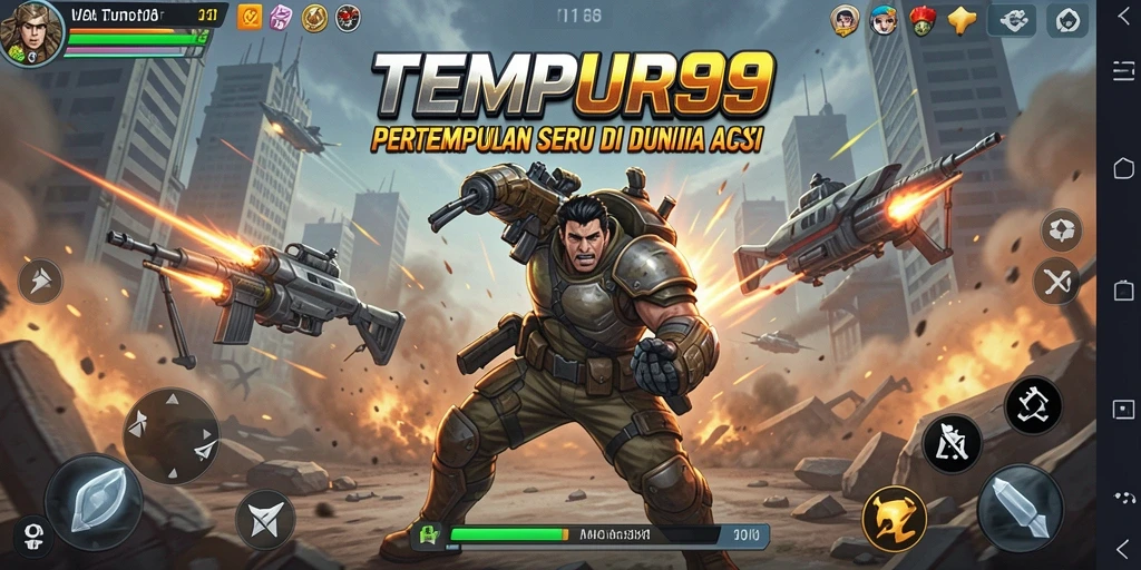 Tampilan gameplay mendebarkan di TEMPUR99 dengan berbagai karakter bertempur.