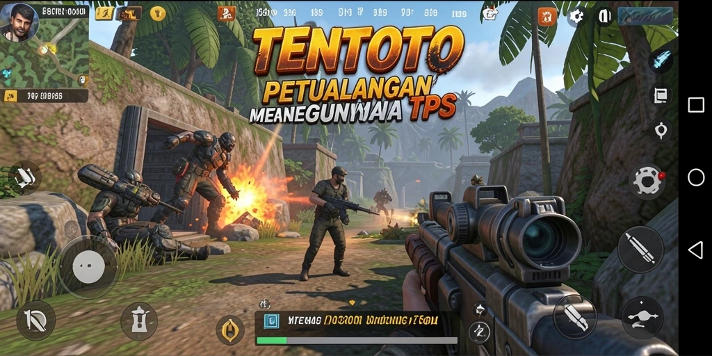 Screenshot menunjukan pemain terlibat dalam aksi tempur TPS yang mengasyikkan.
